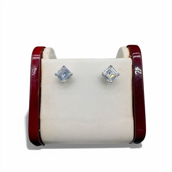 The Unbranded Brand Jewelry - Sterling Silver 925 Asscher Cut Cubic Zirconia Square Stud Earrings CZ Vtg